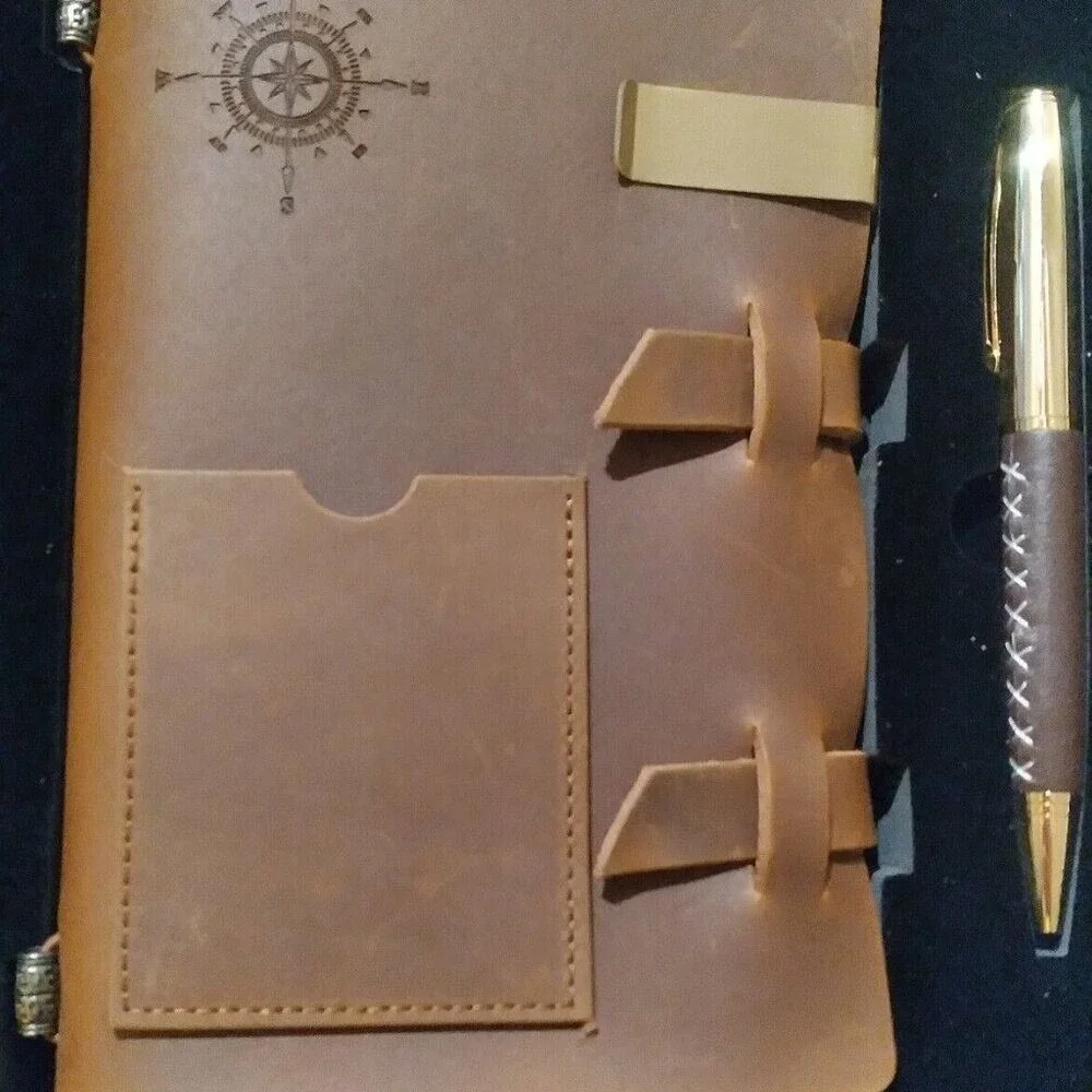 Set of 4 Handcrafted 100% Genuine Leather Notebook Journal Brown Gift Set w/Pen